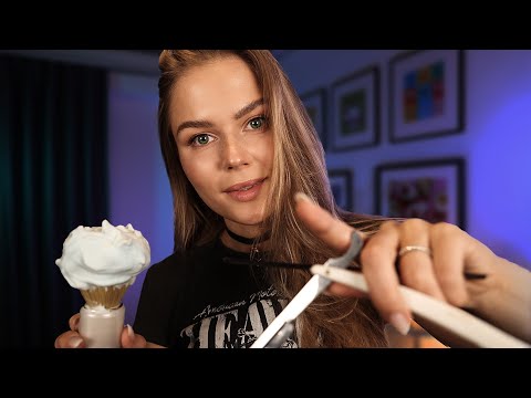 ASMR Hair Stylist Lizi Shaving Your Beard & Cutting Your Short Hair.  Personal Attention