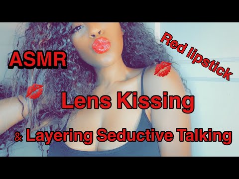 ASMR | Lens Kissing With Red Lipstick & Layering Seductive Talking 😘