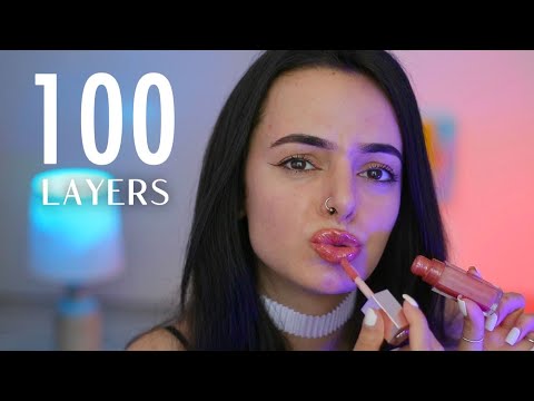 ASMR 100 Layers of Gloss While Chewing Gum 💄 (Whispered)