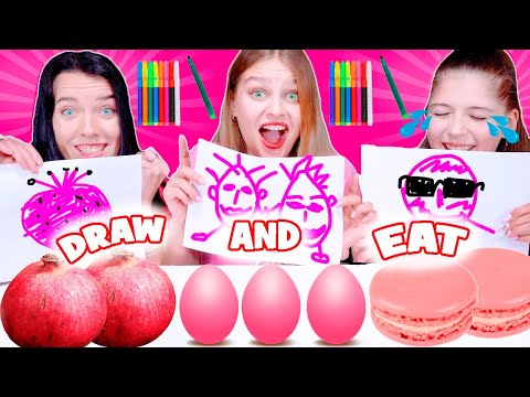 ASMR Eating Only Pink Food | Draw and Eat Mukbang Challenge