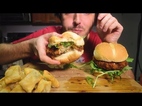 ASMR FRIED SHRIMP BURGER AND WONTONS ( Crunchy Eating Sounds MUKBANG ) | Nomnomsammieboy