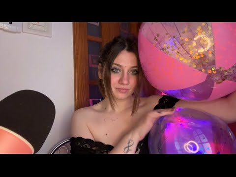 ASMR | Kitty Blowing and Spit Painting on Beachballs | Inflatables ASMR Sounds 💖