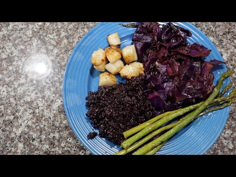 COOKING SCALLOPS BLACK RICE BEETS AND CABBAGE