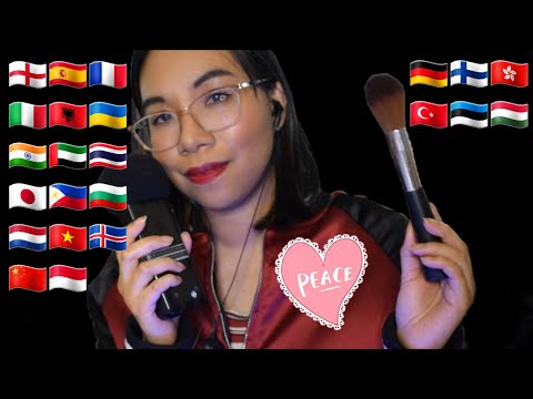 ASMR PEACE IN DIFFERENT LANGUAGES (Whispering, Face Brushing & Sea Sounds)  🌊✌ [Ear to Ear]