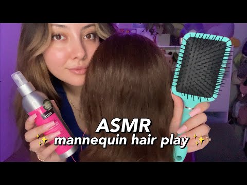 ASMR hair play and hair brushing on mannequin 💗 | minimal whispering