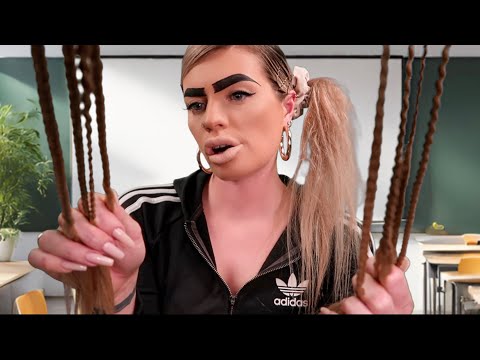ASMR british chav girl plays with your braids in class 💆🏻‍♀️ (hair play - roleplay)