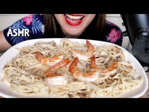 ASMR Creamy Shrimp Alfredo Pasta Eating Sounds No Talking