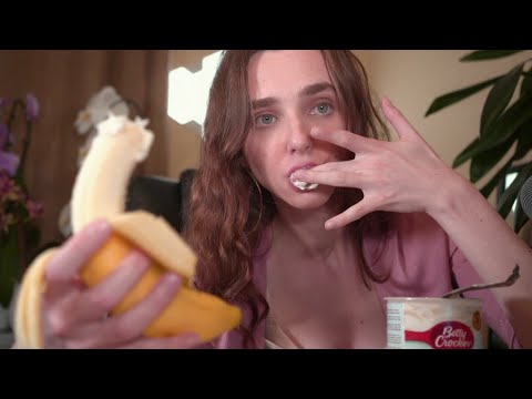 ASMR BANANA FROSTING EATING- WET MOUTH SOUNDS