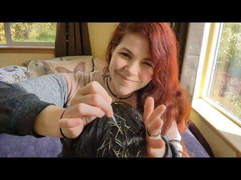 ASMR - Hair Tweezing and Brushing Roleplay - Friend Rambles as She Dotes on You