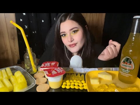 ASMR | It was all YELLOW! Only eating Yellow foods! Crunchy, chewing, drinking sounds + more!!
