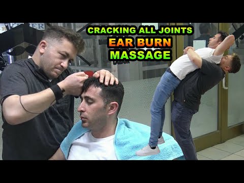 ASMR CRACKING MASTER BARBER & CRACKING ALL JOINTS & EAR BURN & head, back, face, ear, neck massage