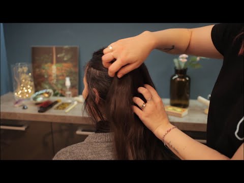 ASMR - Hair brushing & combing, scalp check, gentle whispers 😌