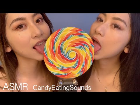 【ASMR】Twin licking Candy Sounds/双子で巨大キャンディを舐める【音フェチ】