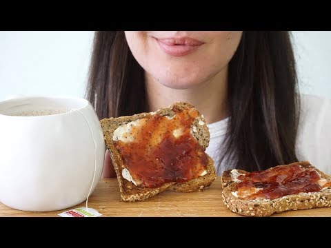 ASMR Eating Sounds: Strawberry Jam Toast With Tea (No Talking)