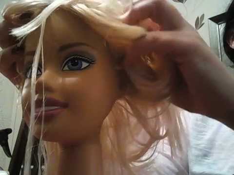 ✄ ASMR - Barbie Head Haircut - scissors brush water spray - long blonde hair ✄