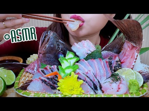 ASMR eating Whole Raw fish (sea bream sashimi) EXTREME CHEWY EATING SOUNDS | LINH-ASMR