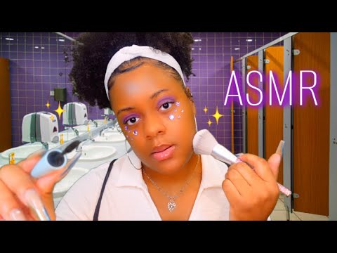 ASMR 💜✨Popular Girl Fixes Your Makeup & Hair Before Class 💜🥰👛 (She Likes You..✨)