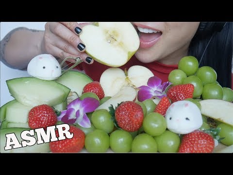 ASMR GIANT GRAPES + STRAWBERRY + FUJI APPLES + MELONS + MOCHI  (EATING SOUNDS) NO TALKING | SAS-ASMR