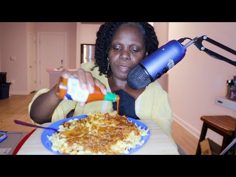 Roasted Pepper Spaghetti Sauce With Egg Noodles ASMR Eating Sounds
