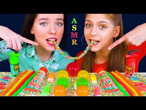 ASMR RAINBOW PARTY, NERDS ROPE, WAX BOTTLES, SQUEEZE SMARTIES, JELLY BALLS, GUMMY TWIZZLERS