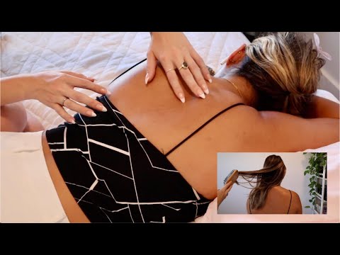 ASMR | Back scratch, tracing, & hair play on Rachael (long nails, whisper)