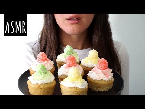ASMR Eating Sounds: Vanilla Cupcakes With Sherbert (Whispered)