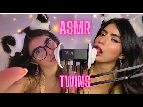 ASMR Twins Lick Kiss Your Ears (NO TALKING) 🐱 🐱