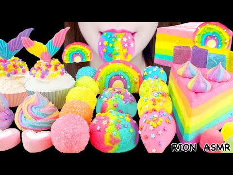 【ASMR】PASTEL RAINBOW DESSERTS🌈⭐️ RAINBOW CHEESE CAKE,KOHAKUTO MUKBANG 먹방 EATING SOUNDS NO TALKING