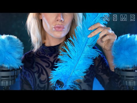 ASMR 💙 CLOSE-UP KISSES & EAR BLOW 💙 GENTLE FEATHER TICKLE 💙  Breathy Mouth Sounds & Face Touch