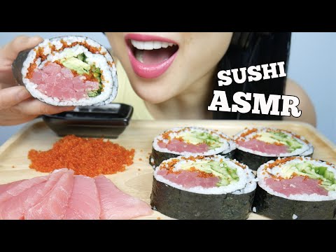 ASMR GIANT SUSHI ROLL + TUNA SASHIMI + TOBIKO EGGS (EATING SOUNDS) | SAS-ASMR