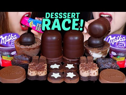ASMR FAVORITE DESSERT RACE! GIANT CHOCOLATE MARSHMALLOW, MINI CHOCOLATE MOUSSE, MILKA, MELTY KISS 먹방