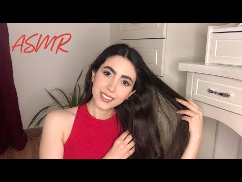 ASMR | Hair Play ( Brushing, Putting my hair into ponytail & braids, also whispering) ❤️