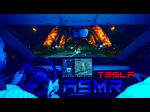 ASMR Driving with a TESLA 🚘Paris by Night 🗼