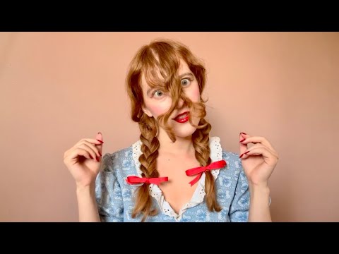 Creepy¿ ASMR Doll is fascinated by your real skin & hair (hair brushing, braiding & face touching)