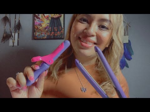 ASMR| Brushing & styling your hair- straightening & curling your hair- whispering 😴