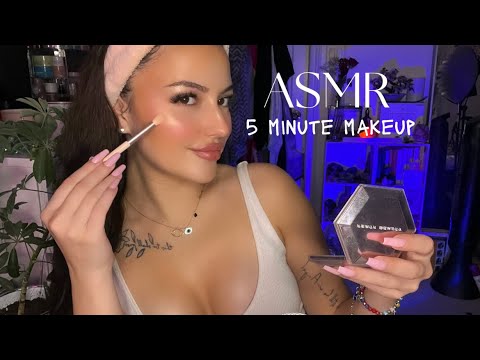 asmr - MY 5 MINUTE MAKEUP ROUTINE (whispering, tapping, brush sounds, mouth sounds) #asmr #makeup