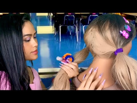 ASMR Girl in Grade School Plays With Your Hair (Back Scratching, Plucking, Braiding) RP Gum Chewing