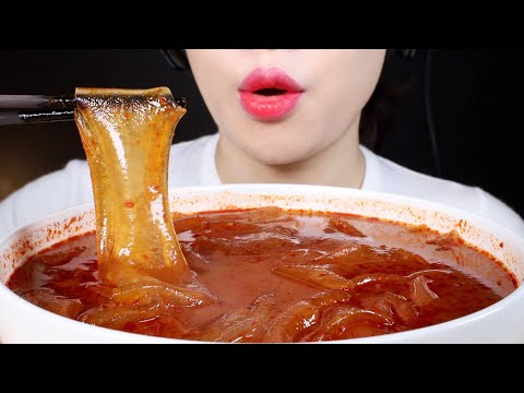 ASMR Spicy Hot Pot Malatang with Homemade Wide Glass Noodles Eating Sounds Mukbang