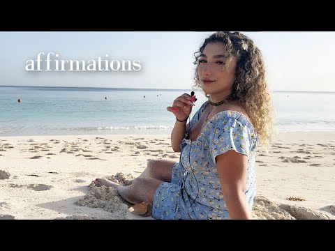 ASMR positive affirmations on the beach 🌊 (soft spoken, soft whispers, lens tapping, water sound)