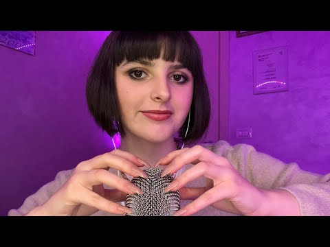 ASMR Mic Triggers with Long Nails💅 (mic scratching + mouth sounds & sponge on mic)