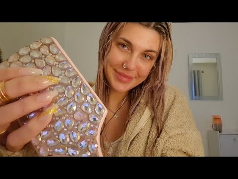 ASMR / Comforting and slow gem brush tapping, scratching / whispers / crinkly sounds 💕