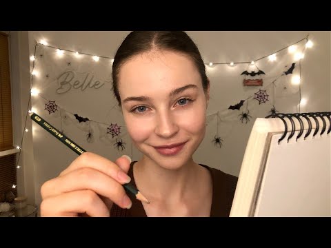 ASMR Sketching Your Portrait✏️ | Hair brushing & Styling, Makeup & Face Tracing | Personal Attention