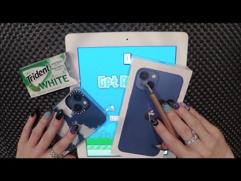 ASMR Unboxing iPhone 13 & Playing Games on Old iPad 3 | Gum Chewing