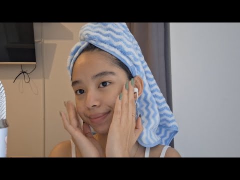 ASMR doing my skincare, bodycare and haircare🩵