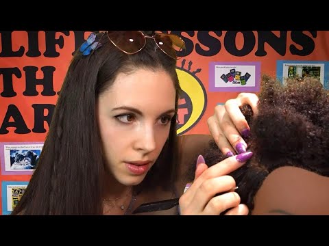 ASMR - Girl In The Back Of Class Plays With Your HAIR - Detangling, Scalp Check, Afro, Buns