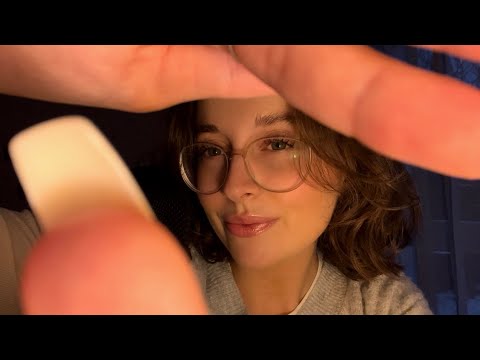 ASMR clicky close whispers, face touching, mouth sounds, camera taps
