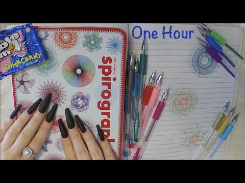 1 HOUR ASMR Gum Chewing Draw With Me SPIROGRAPH - NEW COLORS | Whispered Ramble