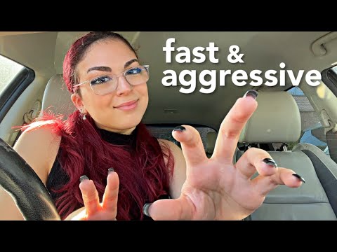 ASMR | fast & aggressive triggers in a random parking lot (scratching, tapping, hand movements)