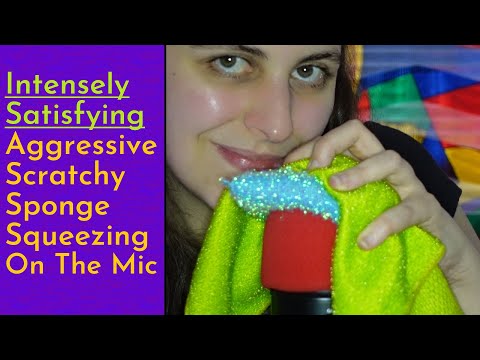 ASMR Aggressive & Intense Scratchy Sponge Squeezing On The Mic With ❤️ Scratchy Green Cloth ❤️