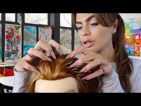 ASMR girl with long nails scratches your scalp in class 💅🏼 (hair play roleplay)